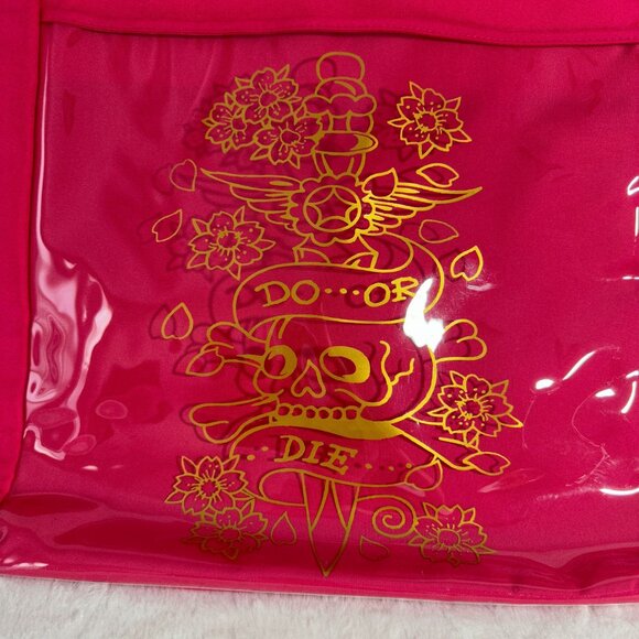 Ed Hardy Pink Tote beach travel bag Bag Gold Skull & Flowers Design "Do Or Die" - Picture 3 of 9